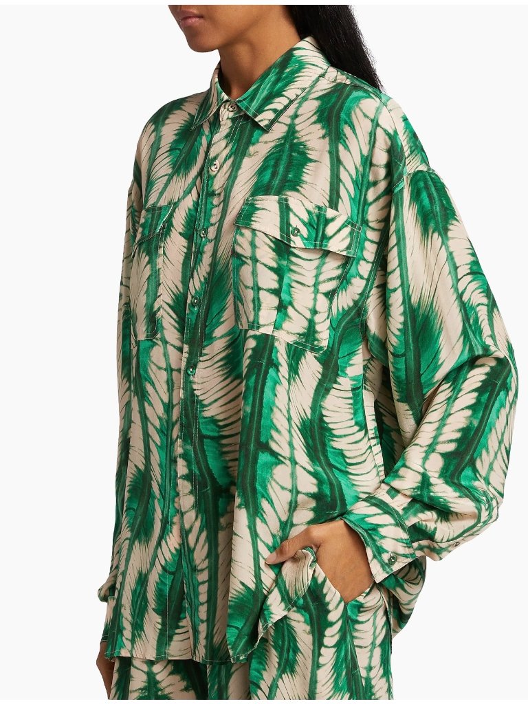 Ulla Johnson Soren Printed Green Silk Shirt Top Size 0
